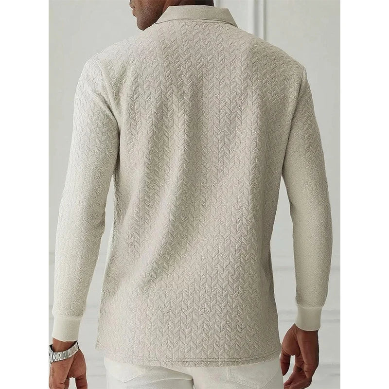 Textured Long-Sleeved Polo Shirt