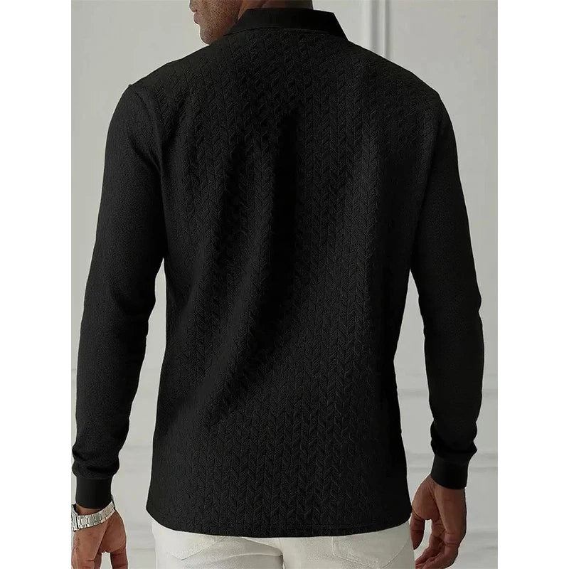 Textured Long-Sleeved Polo Shirt