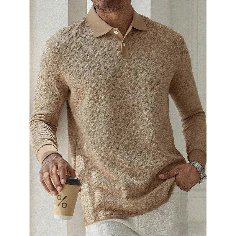 Textured Long-Sleeved Polo Shirt