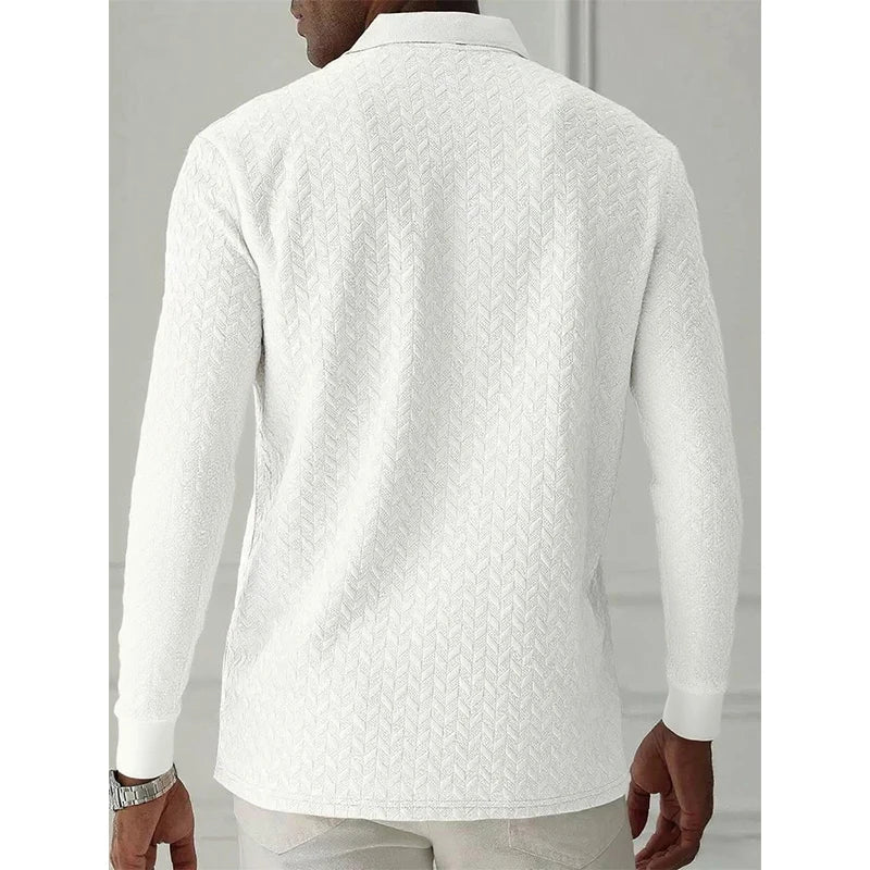 Textured Long-Sleeved Polo Shirt