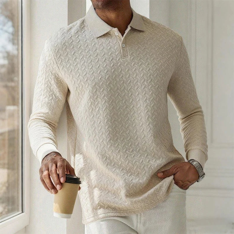 Textured Long-Sleeved Polo Shirt